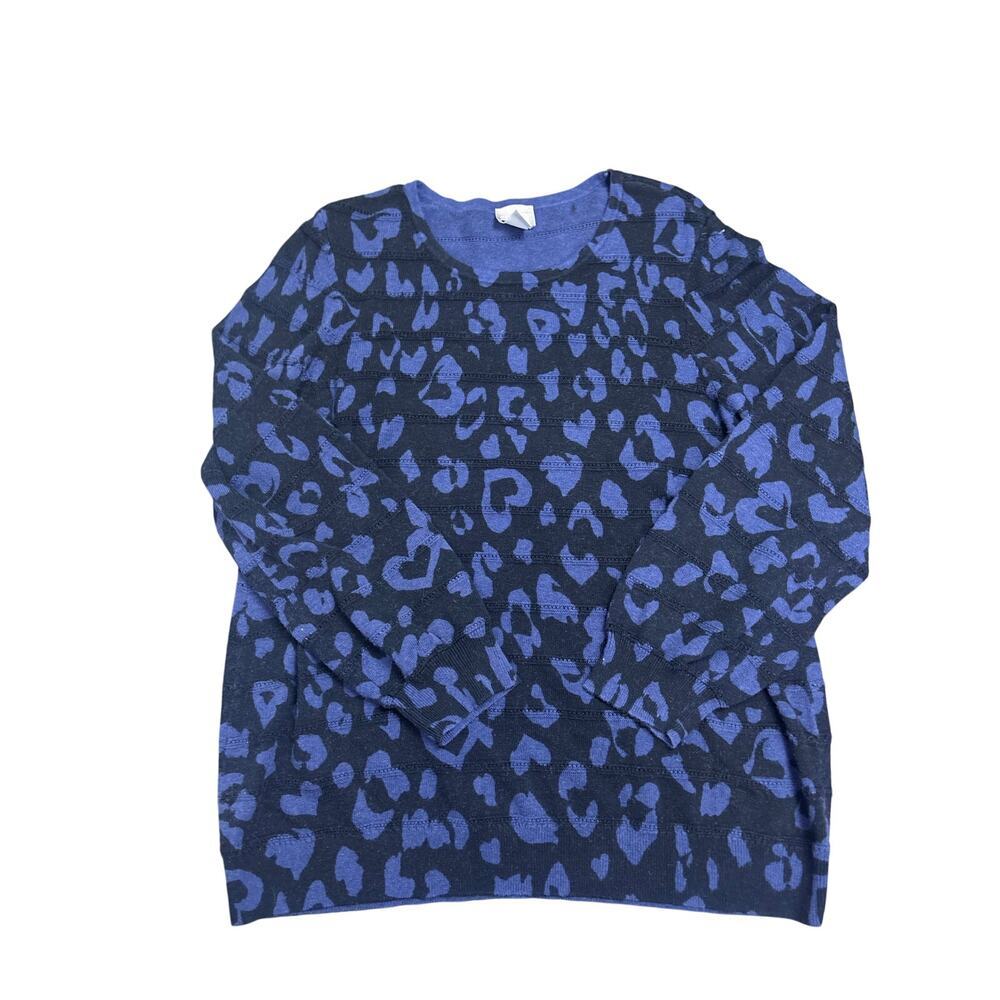 Chico’s Leopard Print Sweater Blue Black Animal Pattern Size 2 (M/L)